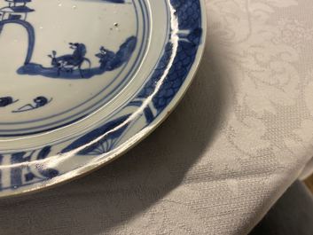 Three Chinese blue, white, copper red and wucai ko-sometsuke plates for the Japanese market, Tianqi/Chongzhen