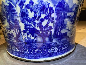 A massive Chinese blue and white vase with floral and landscape panels, Kangxi