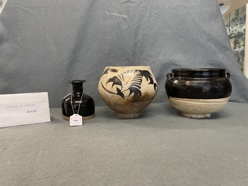 Two Chinese Cizhou pottery vases and a bowl, Song and Ming