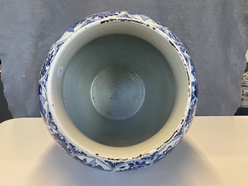 A massive Chinese blue and white vase with floral and landscape panels, Kangxi