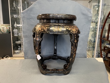 A Chinese painted and lacquered wooden stand, 19th C.