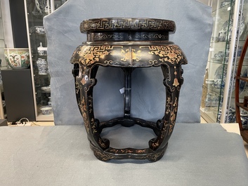 A Chinese painted and lacquered wooden stand, 19th C.