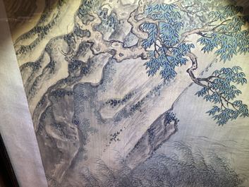 Chinese school, ink and colour on silk, 18/19th C.: 'Tea party on the water'