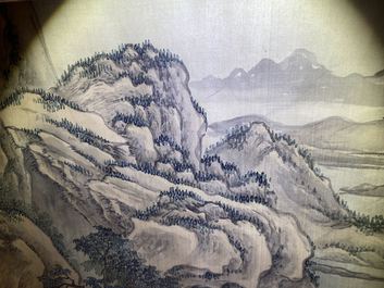 Chinese school, ink and colour on silk, 18/19th C.: 'Tea party on the water'