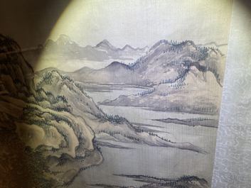 Chinese school, ink and colour on silk, 18/19th C.: 'Tea party on the water'