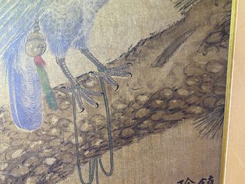 Ecole chinoise, encre et couleurs sur soie, 17/18&egrave;me: 'Un faucon de chasse'