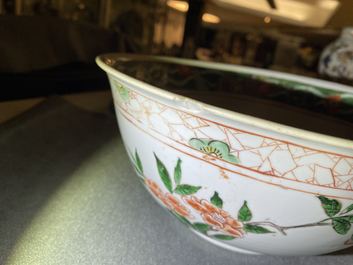 A Chinese famille verte bowl with flowers and fruits, Kangxi