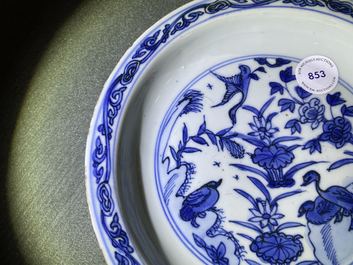 A Chinese blue and white 'ducks' plate, Wanli