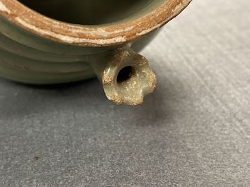 A Chinese Longquan celadon five-spouted urn, Song