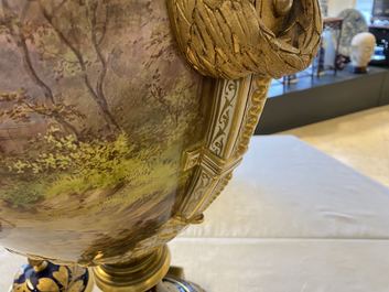 A pair of massive French S&egrave;vres-style vases with gilt bronze mounts, signed Desprez, 19th C.