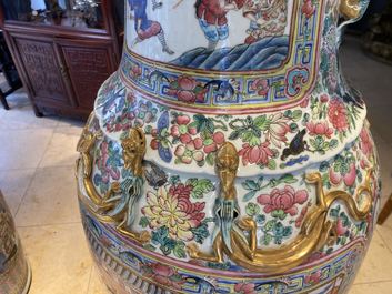 A pair of massive Chinese famille rose vases, 19th C.