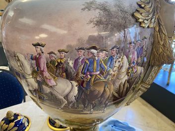 A pair of massive French S&egrave;vres-style vases with gilt bronze mounts, signed Desprez, 19th C.