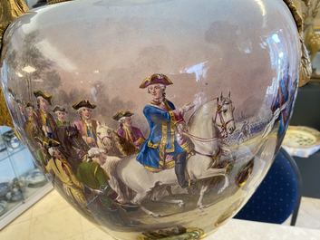 A pair of massive French S&egrave;vres-style vases with gilt bronze mounts, signed Desprez, 19th C.