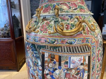 A pair of massive Chinese famille rose vases, 19th C.