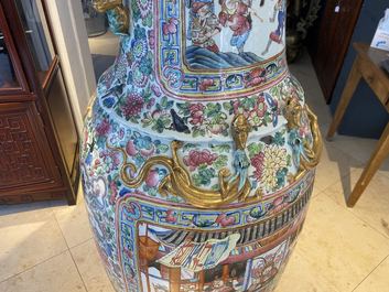 A pair of massive Chinese famille rose vases, 19th C.