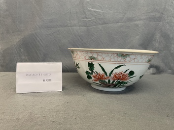 A Chinese famille verte bowl with flowers and fruits, Kangxi