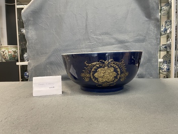 A Chinese gilt-decorated powder blue-ground bowl, Kangxi