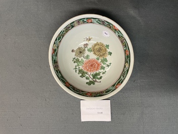 A Chinese famille verte bowl with flowers and fruits, Kangxi