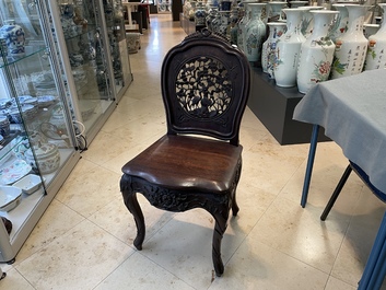 Four wooden chairs with reticulated backs, Macao or Portuguese colonial, 19th C.