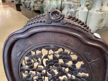 Four wooden chairs with reticulated backs, Macao or Portuguese colonial, 19th C.