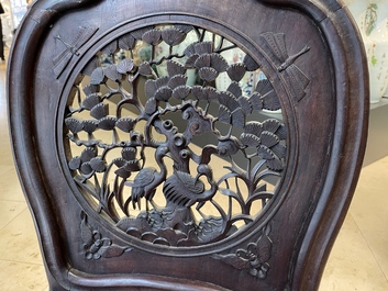 Four wooden chairs with reticulated backs, Macao or Portuguese colonial, 19th C.