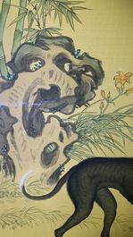 Chinese school, after Lang Shining, ink and colour on silk, 19/20th C.: 'Portrait of a dog'