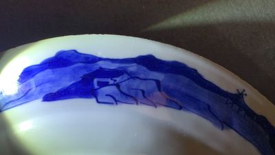 Een uitgebreid Chinees blauw-wit servies met jachtdecor, 18/19e eeuw