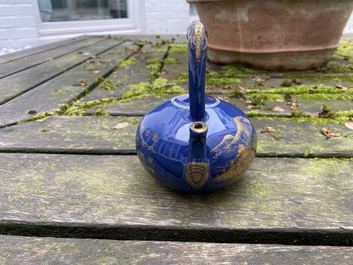 A Chinese gilt-decorated blue-ground teapot and cover, Qianlong mark and of the period