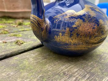 A Chinese gilt-decorated blue-ground teapot and cover, Qianlong mark and of the period