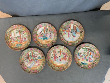 Six Chinese Canton famille rose plates, 19th C.