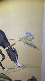 Chinese school, after Lang Shining, ink and colour on silk, 19/20th C.: 'Portrait of a dog'