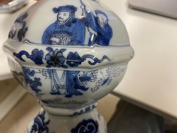 A pair of Dutch Delft blue and white chinoiserie vases, late 17th C.