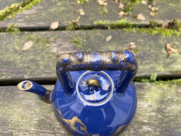 A Chinese gilt-decorated blue-ground teapot and cover, Qianlong mark and of the period