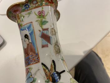 Un plat et un vase en porcelaine de Chine famille rose de Canton, 19&egrave;me