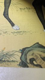 Ecole chinoise, d'apr&egrave;s Lang Shining, encre et couleurs sur soie, 19/20&egrave;me: 'Portrait d'un chien'