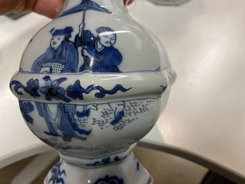 A pair of Dutch Delft blue and white chinoiserie vases, late 17th C.