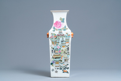 A Chinese square qianjiang cai 'antiquities' vase, 19th C.