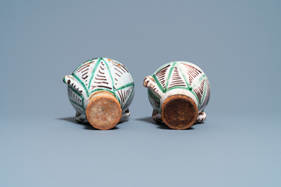 A pair of polychrome Spanish pottery mortars, 16/17th C.