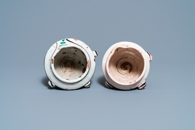 A pair of polychrome Spanish pottery mortars, 16/17th C.