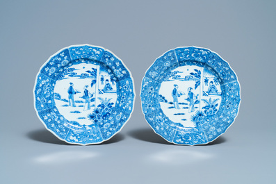 Three Chinese blue and white 'Xi Xiang Ji' dishes, Qianlong