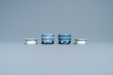 A pair of Chinese blue and white salts after European silver examples, Qianlong