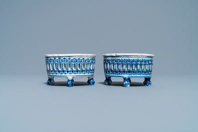 A pair of Chinese blue and white salts after European silver examples, Qianlong