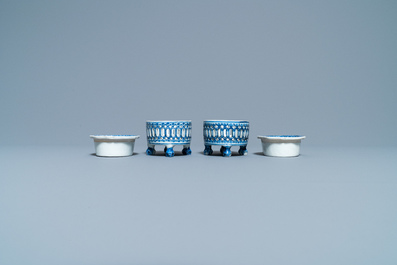 A pair of Chinese blue and white salts after European silver examples, Qianlong