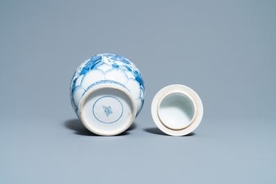 A Chinese blue and white 'horseriders' vase and cover, Kangxi