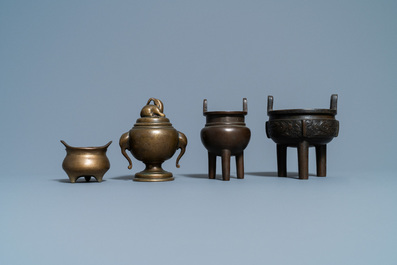 Five Chinese bronze censers, Qing