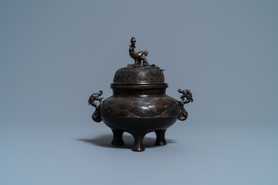 Five Chinese bronze censers, Qing