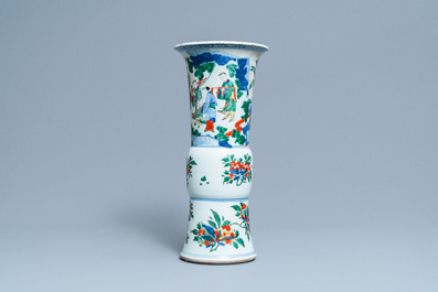 A Chinese wucai 'gu' vase with narrative design, Shunzhi