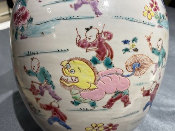 A Chinese famille rose 'hundred boys' jar, Yongzheng