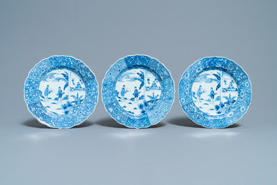 Six Chinese blue and white 'Xi Xiang Ji' plates, Qianlong