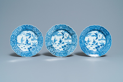 Six Chinese blue and white 'Xi Xiang Ji' plates, Qianlong